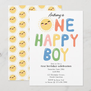 One Happy Boy Birthday Invite 1st Birthday Sun