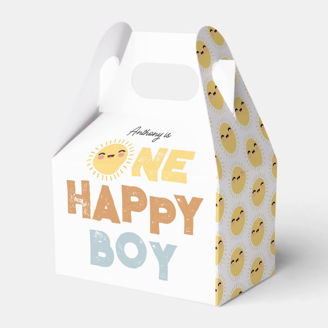One Happy Boy Birthday Invite 1st Birthday Sun Favour Box (Front Side)