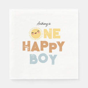 One Happy Boy Birthday Invite 1st Birthday Sun Napkin