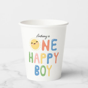 One Happy Boy Birthday Invite 1st Birthday Sun Paper Cups