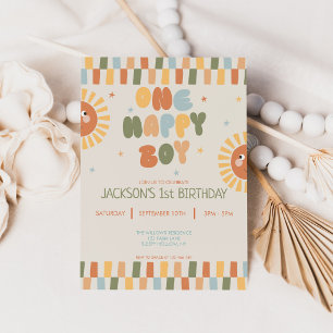 One Happy Boy Boho Sun 1st Birthday Invitation