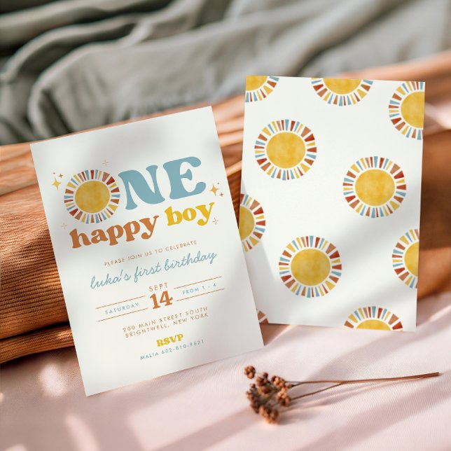One Happy Boy Boho Sun First Birthday Invitation (Creator Uploaded)