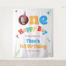 One Happy Boy Colourful 1st Birthday Photo Backdro