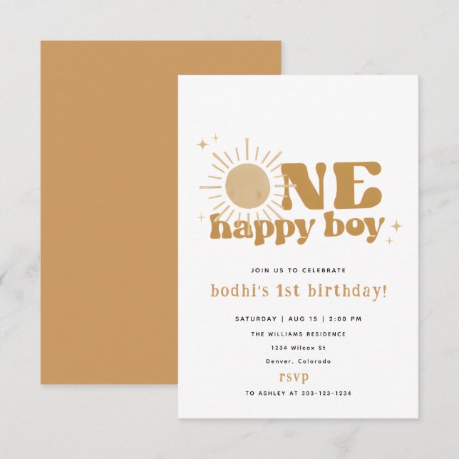 One Happy Boy First Trip Around Sun Invitation (Front/Back)