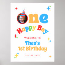 One Happy Boy Fun 1st Birthday Photo Welcome Sign