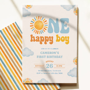 One Happy Boy Sunshine 1st Birthday  Invitation