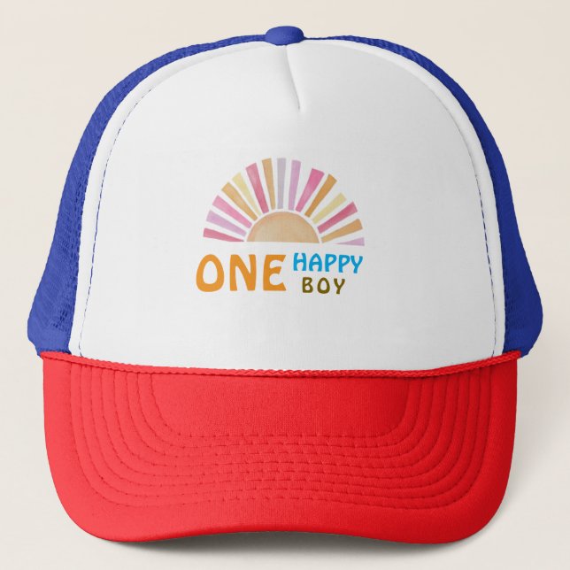 One Happy Boy Sunshine  1st Birthday or Everyday Trucker Hat (Front)