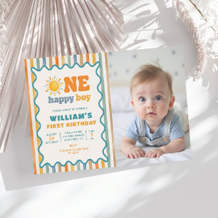 One Happy Boy Sunshine 1st Birthday Photo Invitation
