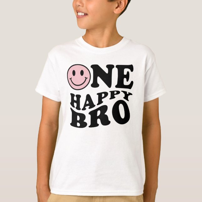 One Happy Bro | Pink Matching One Family Birthday T-Shirt (Front)