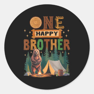 One Happy Brother Camper 1st Birthday Camng Bear  Classic Round Sticker