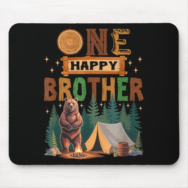 One Happy Brother Camper 1st Birthday Camng Bear  Mouse Mat (Front)
