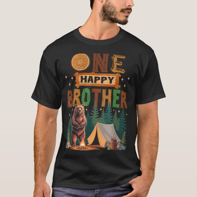 One Happy Brother Camper 1st Birthday Camng Bear  T-Shirt (Front)