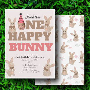 One Happy Bunny Rabbit Funny Face Photo Birthday Invitation