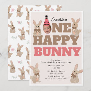 One Happy Bunny Rabbit Funny Face Photo Birthday Invitation