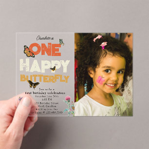 One Happy Butterfly 1st Wildflower Birthday Photo Acrylic Invitations