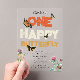 One Happy Butterfly Invite 1st Wildflower Birthday Acrylic Invitations