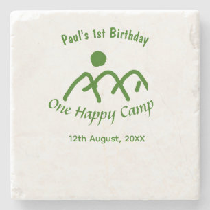 One happy camp green mountain sun 1st birthday stone coaster