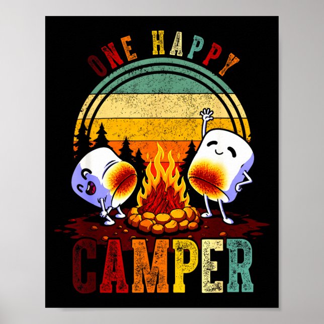 One happy camp retro marshmallow camping trip poster (Front)