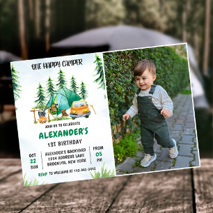 One Happy Camper 1st Birthday Camping Photo Invitation