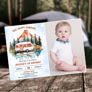 One Happy Camper 1st Birthday Camping Photo  Invitation