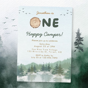 One Happy Camper 1st Birthday Invitation