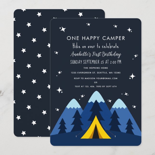 One Happy Camper 1st Birthday Party Invitation (Front/Back)