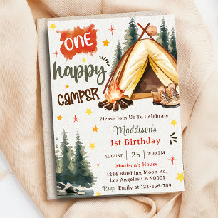 One Happy Camper 1st Birthday Party Invitation