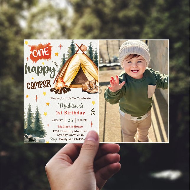  One Happy Camper 1st Birthday Party Photo  Invitation (Creator Uploaded)