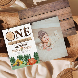 One Happy Camper 1st Birthday Photo Invitation