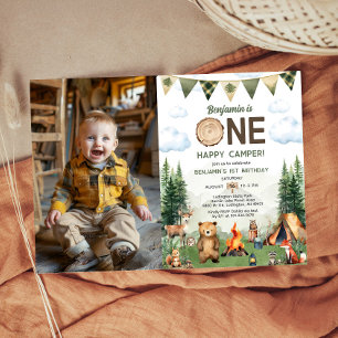 One Happy Camper 1st Birthday Photo Invitation