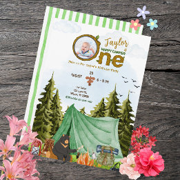 One Happy Camper 1st Birthday Photo Invite