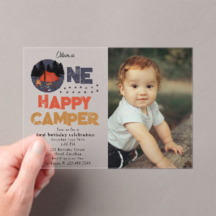 One Happy Camper 1st Summer Birthday Photo Acrylic Invitations