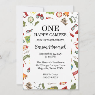 One Happy Camper Adventure Birthday Invitation