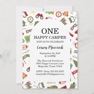 One Happy Camper Adventure Birthday Invitation