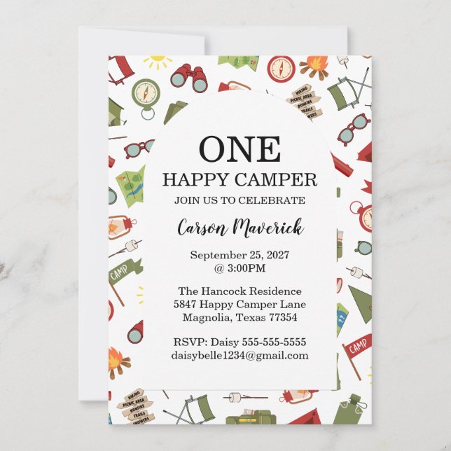 One Happy Camper Adventure Birthday Invitation (Front)