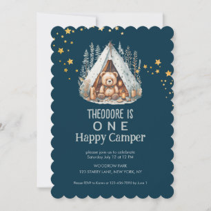 One Happy Camper Bear Birthday  Invitation