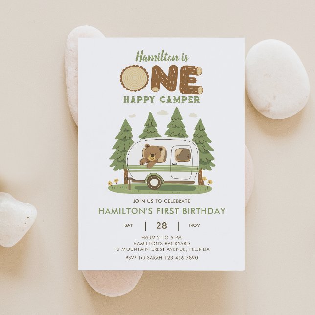 One Happy Camper Bear Birthday Invitation (Creator Uploaded)