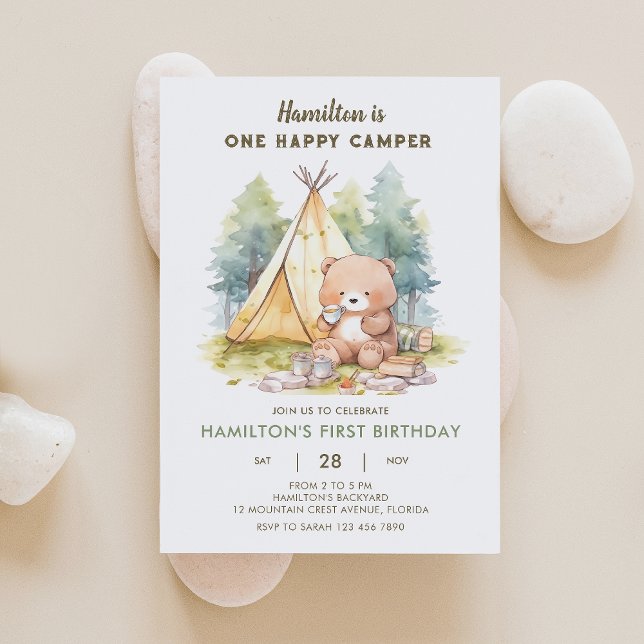 One Happy Camper Bear Birthday Invitation 2 (Creator Uploaded)
