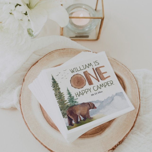 One Happy Camper Bear Birthday   Napkin (Creator Uploaded)