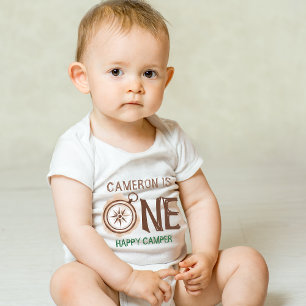 One Happy Camper Bear Watercolor 1st Birthday  Baby Bodysuit