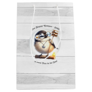 One Happy Camper Bird   Rustic Camping Birthday Medium Gift Bag
