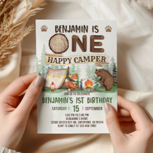 One Happy Camper Birthday Camping Invitation