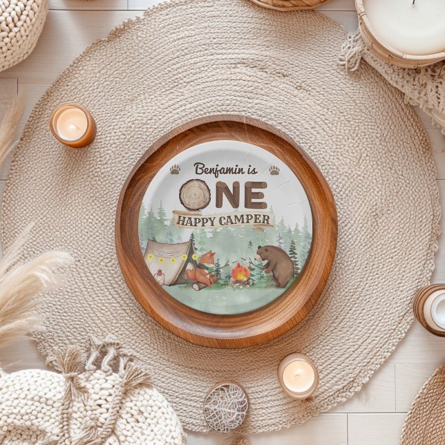 One Happy Camper Birthday Camping Party Plate (Creator Uploaded)