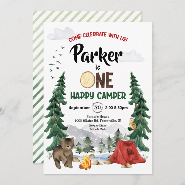 One Happy Camper Birthday Invitation (Front/Back)
