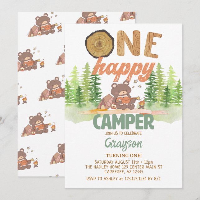 One Happy Camper Birthday Invitation (Front/Back)