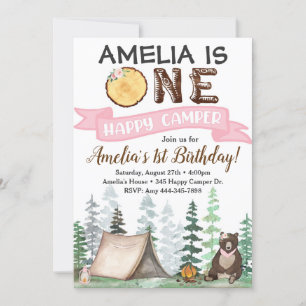 One Happy Camper Birthday Invitation 1st Birthday