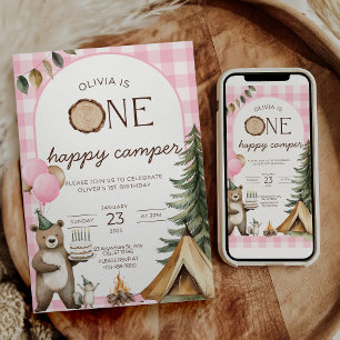 One Happy Camper Birthday Invitation Camping 1st 