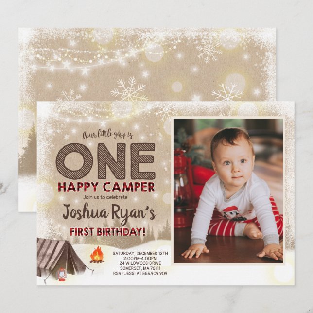 One Happy Camper Birthday Invitation Camping Party (Front/Back)