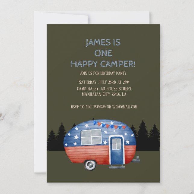 One Happy Camper Birthday Kids  Invitation (Front)