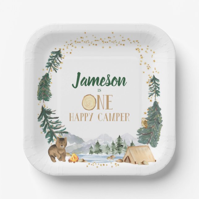One Happy Camper Birthday Party Plates (Front)